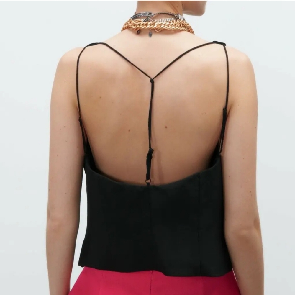 New ZARA Plunging Neckline Open Back Velvet Vest